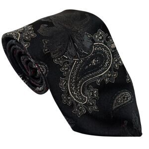 Vintage Wembley Mens Black Paisley Jacquard Mens Neck Tie - Black Grey Red